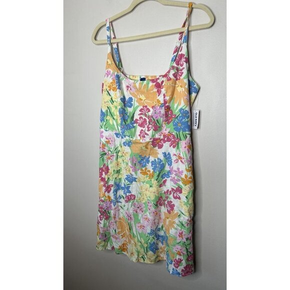 Old Navy Dress Womens Floral Linen Sundress Beach Tropical Size Large NWT - Picture 2 of 13